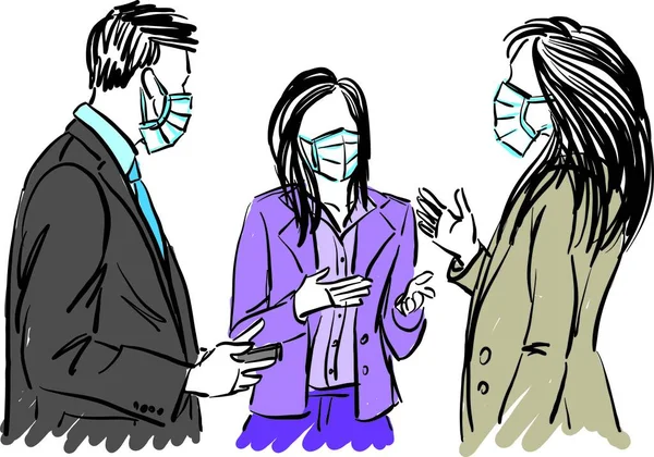 Pessoas Negócias Com Máscaras Prevenção Conceito Vetor Ilustração — Vetor de Stock