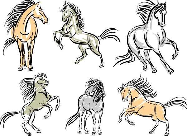 Horses Color Brush Stroke Vector Illustration — ストックベクタ