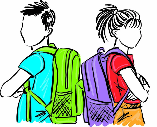 Children Boy Girl Backpack Back School Concept Vector Illustration — Vettoriale Stock