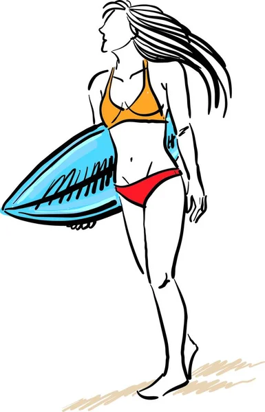 Surfer Girl Surf Board Beach Concept Vector Illustration — Stok Vektör