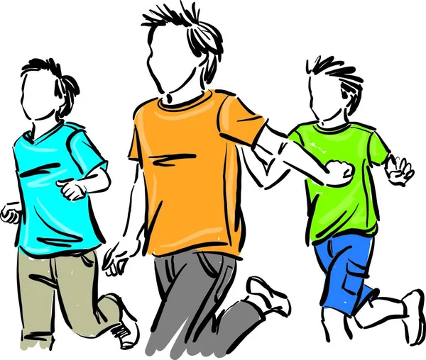 Children Running Together Having Fun Vector Illustration — Διανυσματικό Αρχείο