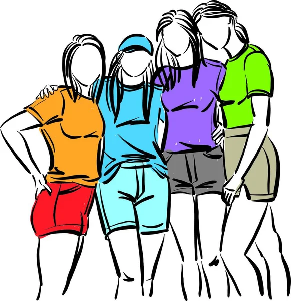 Friends Girls Together Having Fun Friendship Vector Illustration — Wektor stockowy