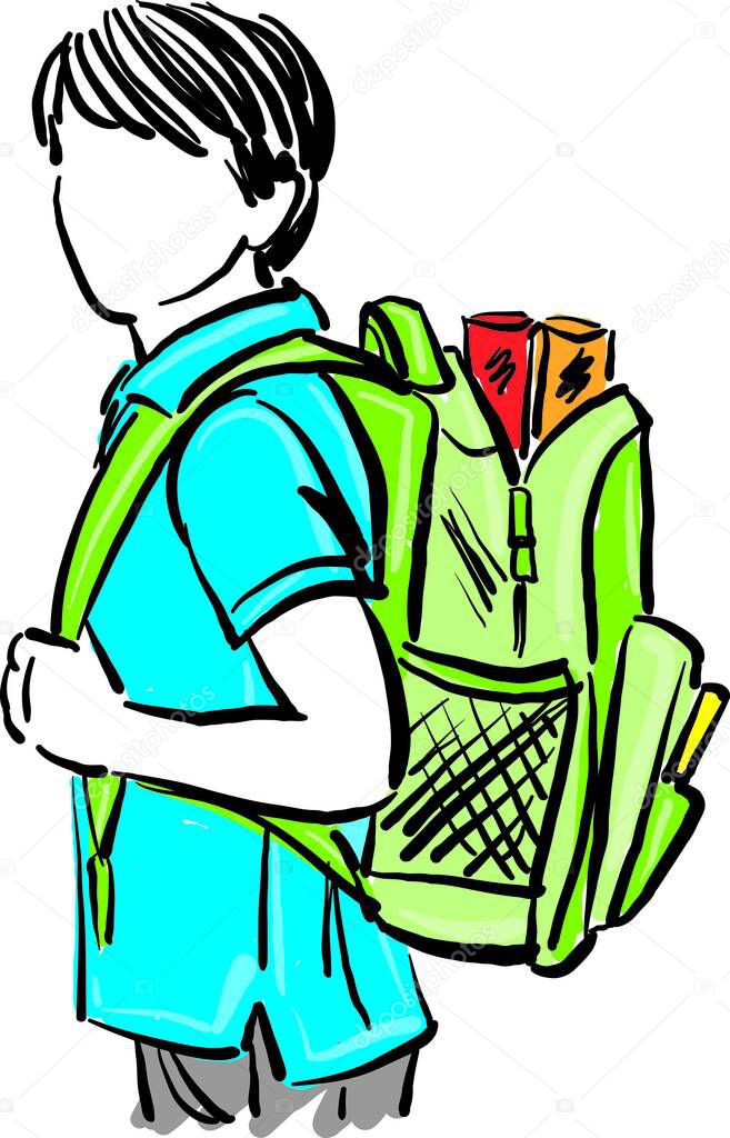 child boy student with backpack back to school concept vector illustration