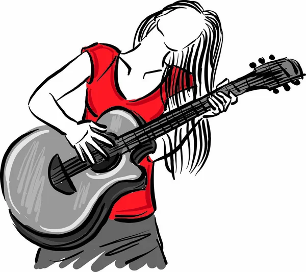 Pretty Woman Lady Guitar Player Music Concept Vector Illustration — ストックベクタ