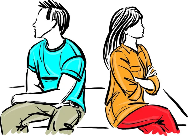 Unhappy Couple Man Woman Arguing Fighting Marriage Problems Vector Illustration — Vector de stock
