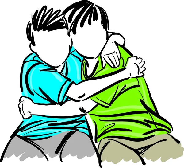 Two Boys Hugging Each Other Friends Friendship Concept Vector Illustration — Vettoriale Stock