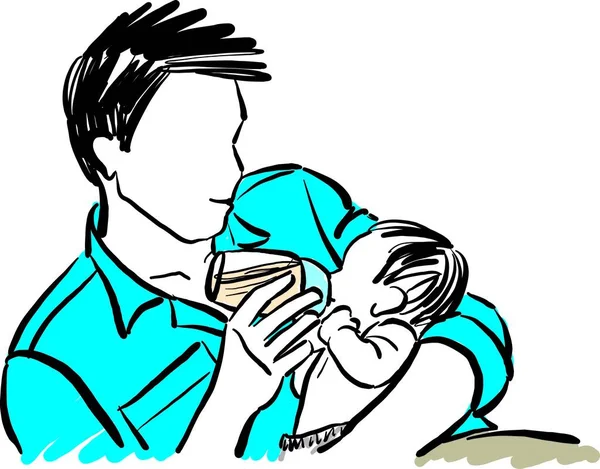Man Son Father New Born Bottle Milk Lovely Tenderness Parent — стоковый вектор