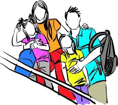 FAMILY GOING VACATIONS MOTHER FATHER DAUGHTERS TOGETHER vector illustration
