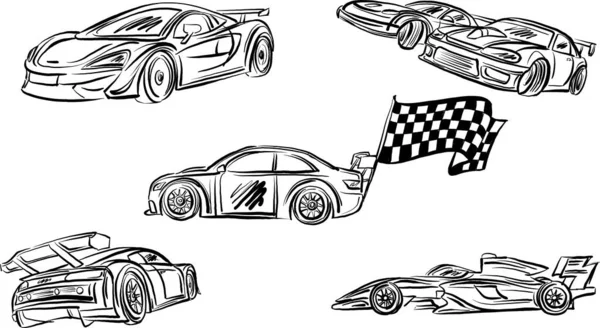 Racing Cars Brush Stroke Contrast Black Vector Illustration — Stock Vector