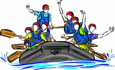 color rafting extreme sport people having fun stroke brush image vector illustration