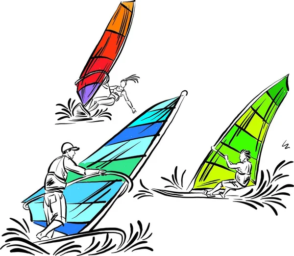 Color Windsurf Extreme Sport Stroke Brush Image Vector Illustration — Stockvektor