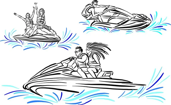 Jet Ski Extreme Sport Lifestyle Vector Illustration — Stok Vektör