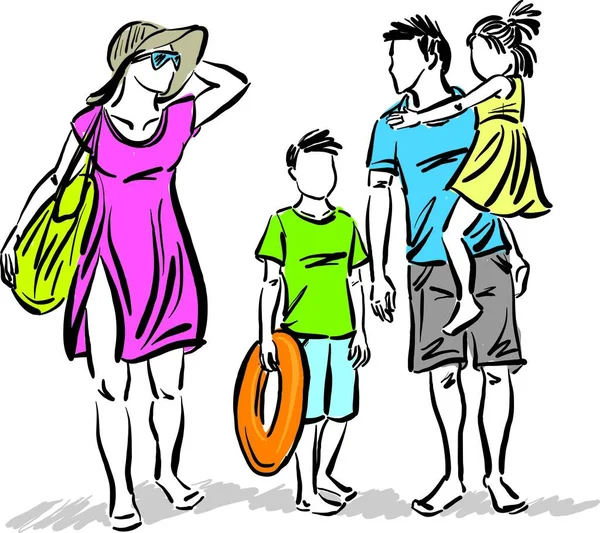 Οικογενειακά Ταξίδια Διακοπές Στην Παραλία Διασκεδάζοντας Μαζί Διανυσματική Απεικόνιση — Διανυσματικό Αρχείο