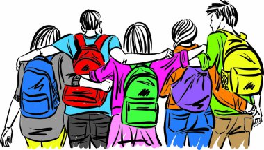 back to school concept students with back packs together friends friendship vector illustration