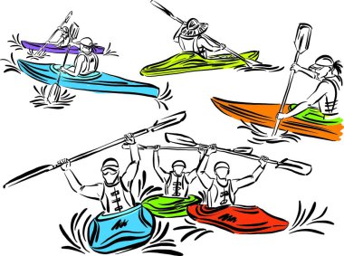 kayak extreme sport people stroke brush vector illustration