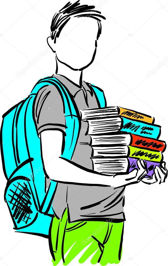 back to school concept child with books and backpack boy vector illustration