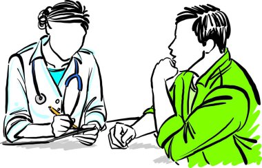 patient with doctor health care concept man medical prescription vector illustration