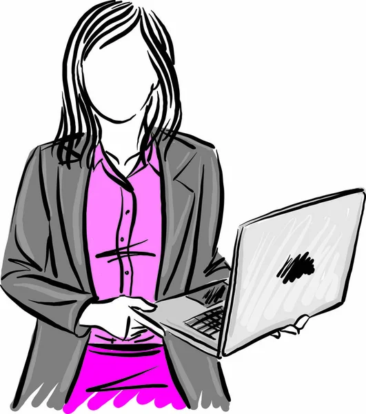Business Woman Laptop Business Concept Work Working Vector Illustration — Vector de stock