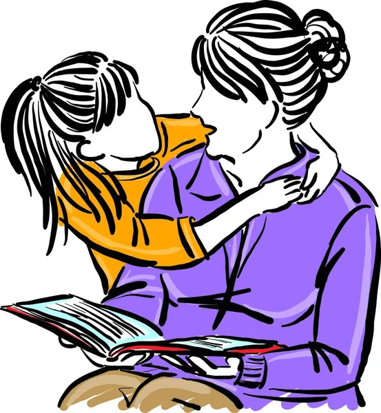 Nonna Nipote Leggendo Libro Famiglia Concetto Vettoriale Illustrazione — Vettoriale Stock