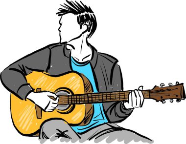 Gitarist akustik gitarcı. Pop müzik konsepti çizimi.