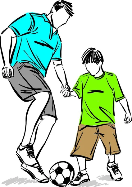 息子とサッカーをする男少年スポーツのコンセプト趣味のベクトルイラスト — ストックベクタ