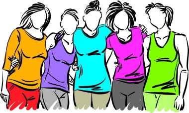 Kadınlar birlikte eğlenerek arkadaşlık konsepti çiziyorlar.