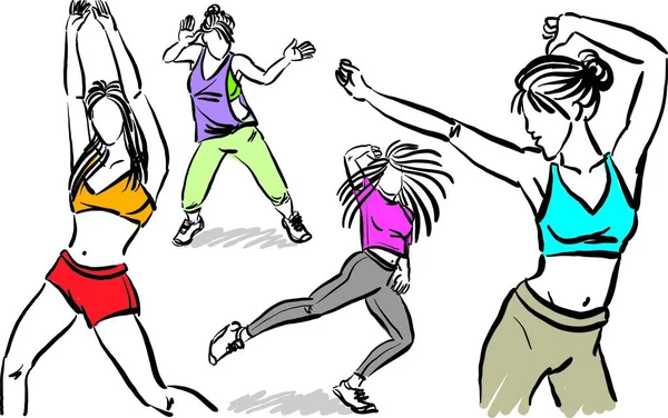 Bailarines Fitness Estilo Vida Saludable Hip Hop Danza Mujeres Vector — Archivo Imágenes Vectoriales