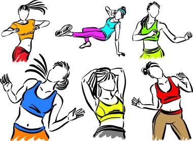 Kadınlar 2 spor egzersizi, spor konsepti vektör illüstrasyonunu esnetiyor