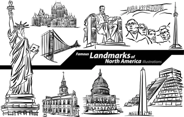 Famosos Lugares Interés América Del Norte Diseño Mano Alzada Doodle — Vector de stock