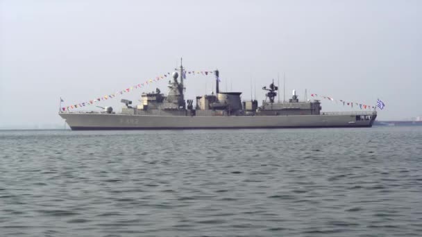 Salonicco Grecia Hellenic Navy Frigate Kanaris Mare Nave Guerra Classe — Video Stock