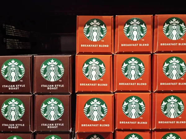 Caixas Café Expresso Starbucks Venda Variedade Embalagens Marca Com Cápsulas — Fotografia de Stock