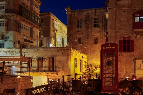 Valletta Malta Altstadt Nacht Blick Auf Sitzgelegenheiten Freien Rund Traditionelle — Stockfoto