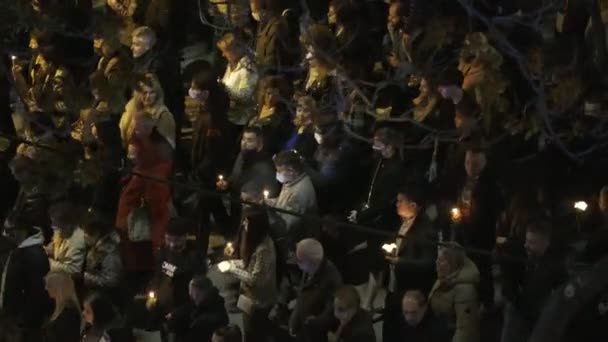 Gathered Crowd Holding Candles Night People Attend Good Friday Christian — Vídeos de Stock