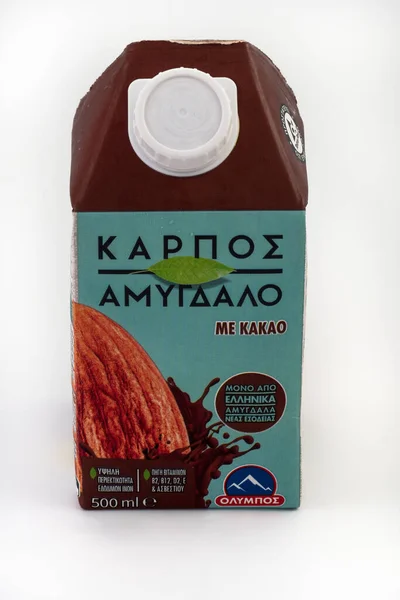 Thessaloniki Greece April 2022 Almond Milk Cocoa Hellenic Almonds Greek — ストック写真