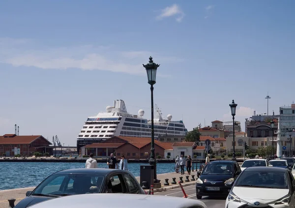 Salónica Grécia Maio 2022 Grande Navio Cruzeiro Atracado Mediterrâneo Dia — Fotografia de Stock