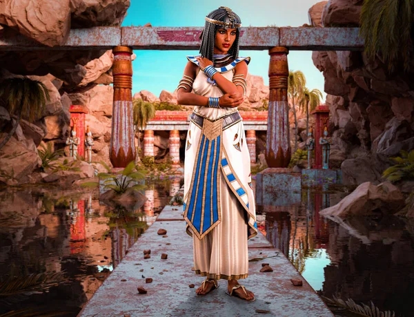 Princesa Egípcia Bonita Rainha Faraó Cleópatra Templo Ricamente Decorado Render — Fotografia de Stock