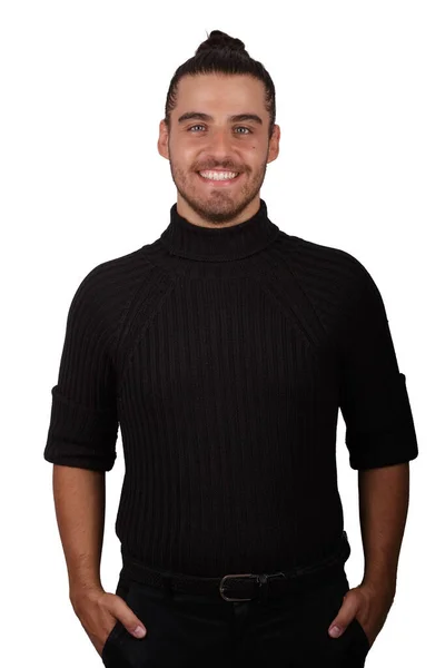 Man Black Jersey White Background Making Funny Gestures — 图库照片