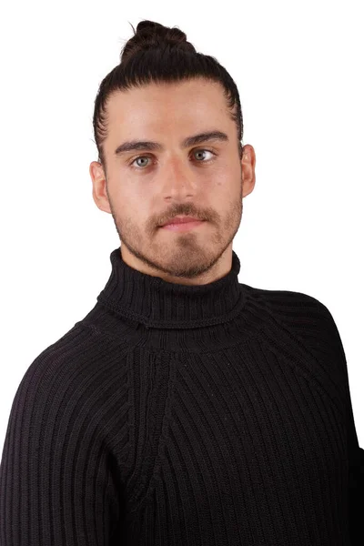 man in black jersey with white background making funny gestures