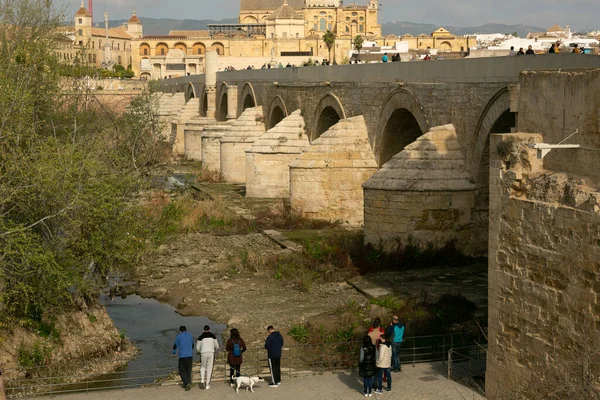 스페인 코르도바 - 2022 년 2 월 28 일: 현재 가뭄이든 코르도바의 로마 다리. — 스톡 사진