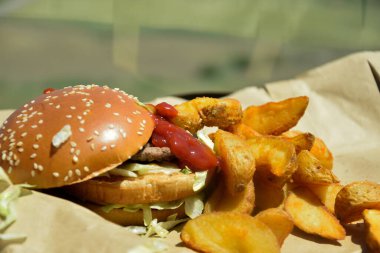 Yakın çekim, yakın çekim Burger, self-servis restoranından Hamburger