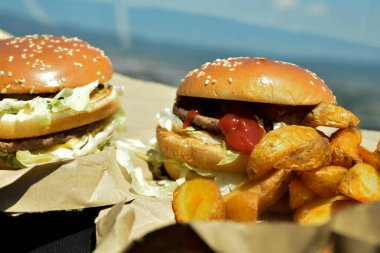 Yakın çekim, yakın çekim Burger, self-servis restoranından Hamburger