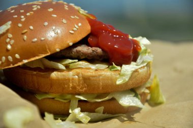 Yakın çekim, yakın çekim Burger, self-servis restoranından Hamburger