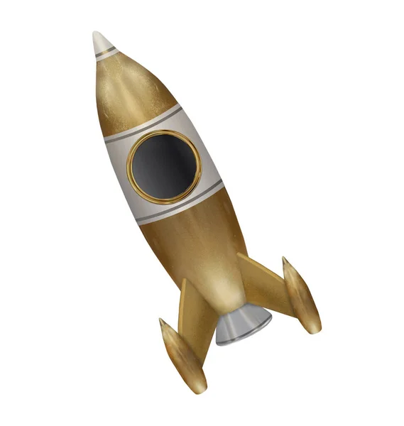 Foguete Espacial Dourado Fundo Branco Isolados — Fotografia de Stock