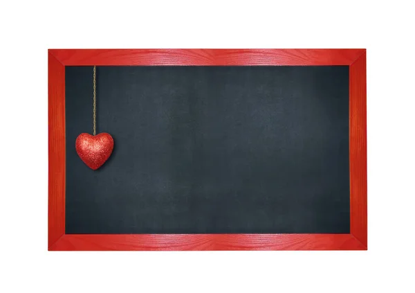Blank Blackboard Red Heart White Background Isolated — Fotografia de Stock