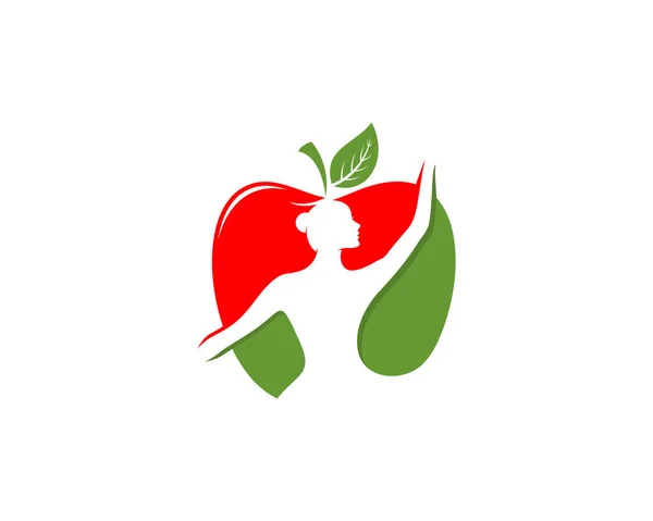 Bailarina Mujer Logotipo Fruta Manzana — Vector de stock