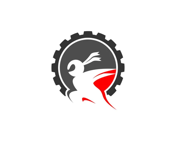 Correndo Silhueta Ninja Logotipo Engrenagem —  Vetores de Stock