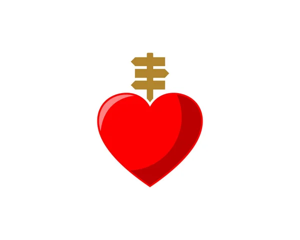 Drewniana Strzałka Kierunku Logo Kształt Miłości — Wektor stockowy