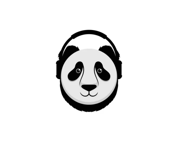 Panda Huvud Med Hörlurar Illustration — Stock vektor