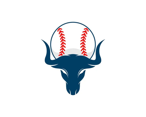 Baseball Sulla Testa Toro Illustrazione Logo — Vettoriale Stock