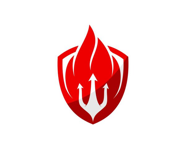 Simple shield with fire flames and trident